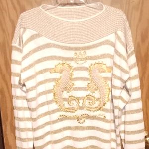 Vintage Sandy Lo Sea Horse Bling Sweater Woman's Sz. One Size